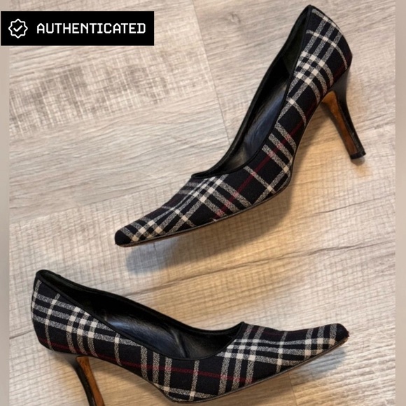Burberry - Blue Checkered Leather Heels - Picture 1 of 6